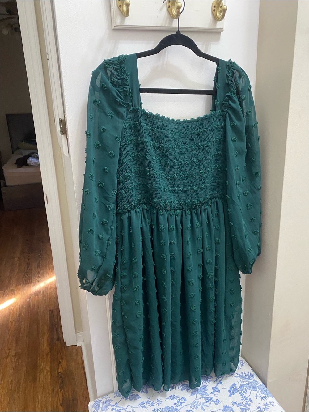 NWT Green Textured Smocked Dress